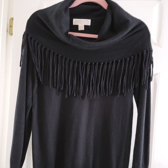 Michael Kors Black Cowlneck Fringed Sweater - Picture 1 of 3